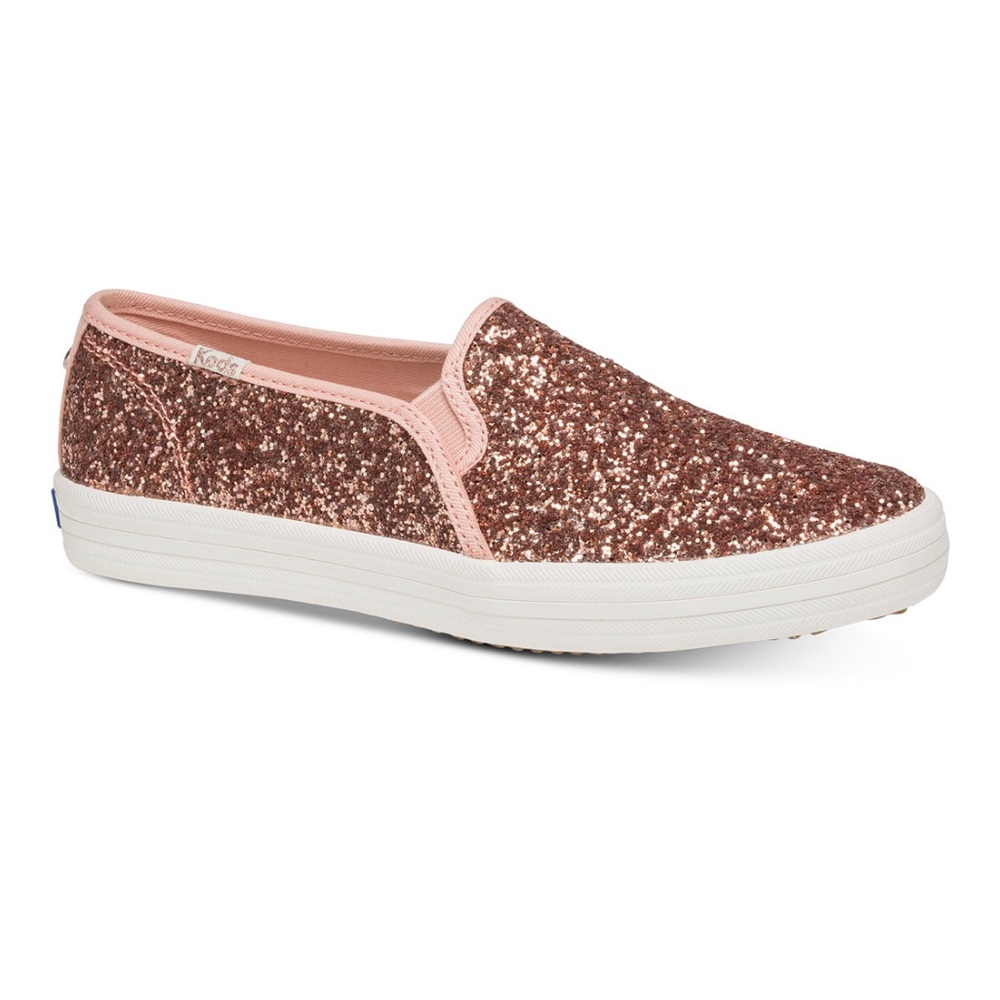Keds X Kate Spade Rose Gold Glittery Pink Slip-On Shoes